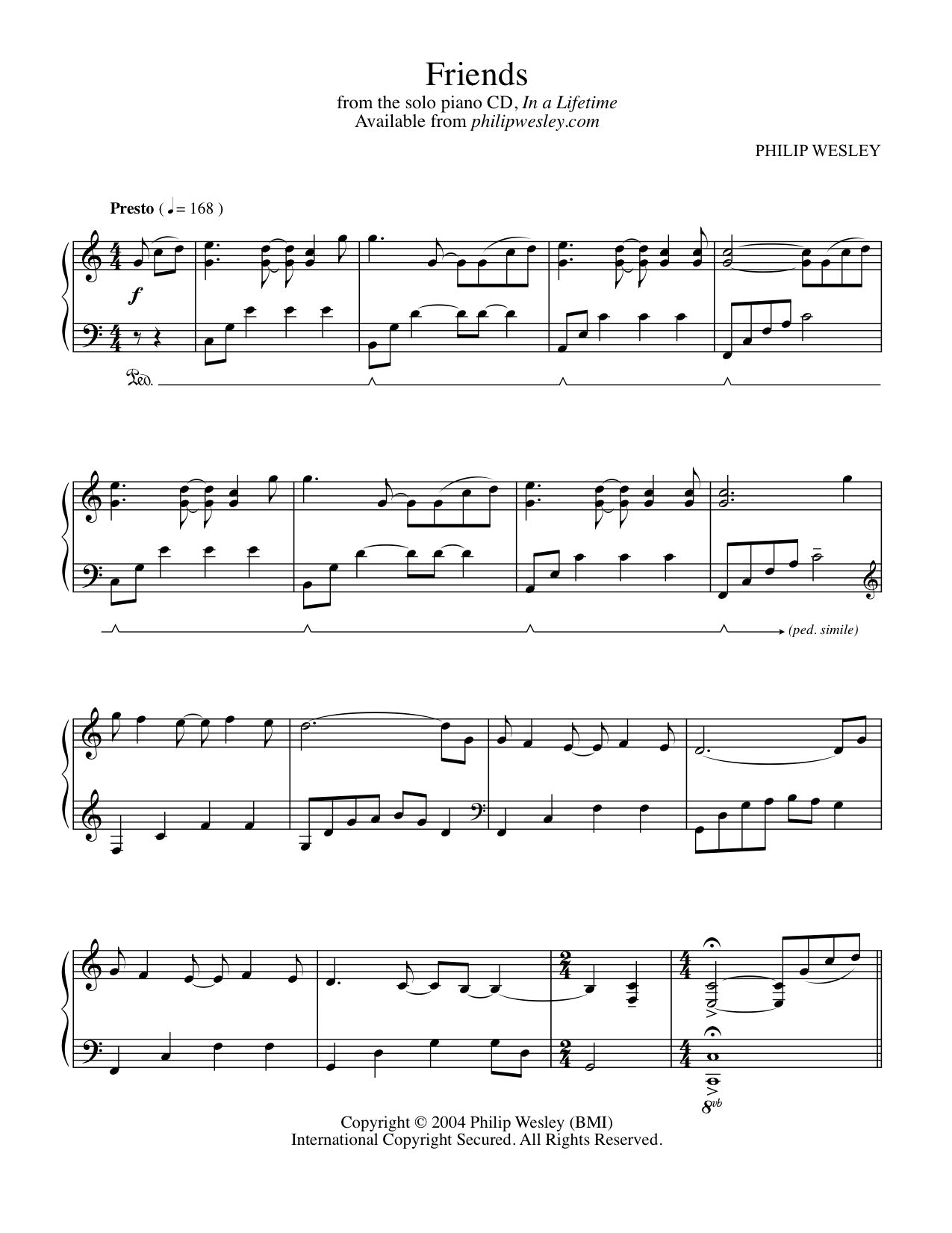 Friends - In a Lifetime - Sheet Music