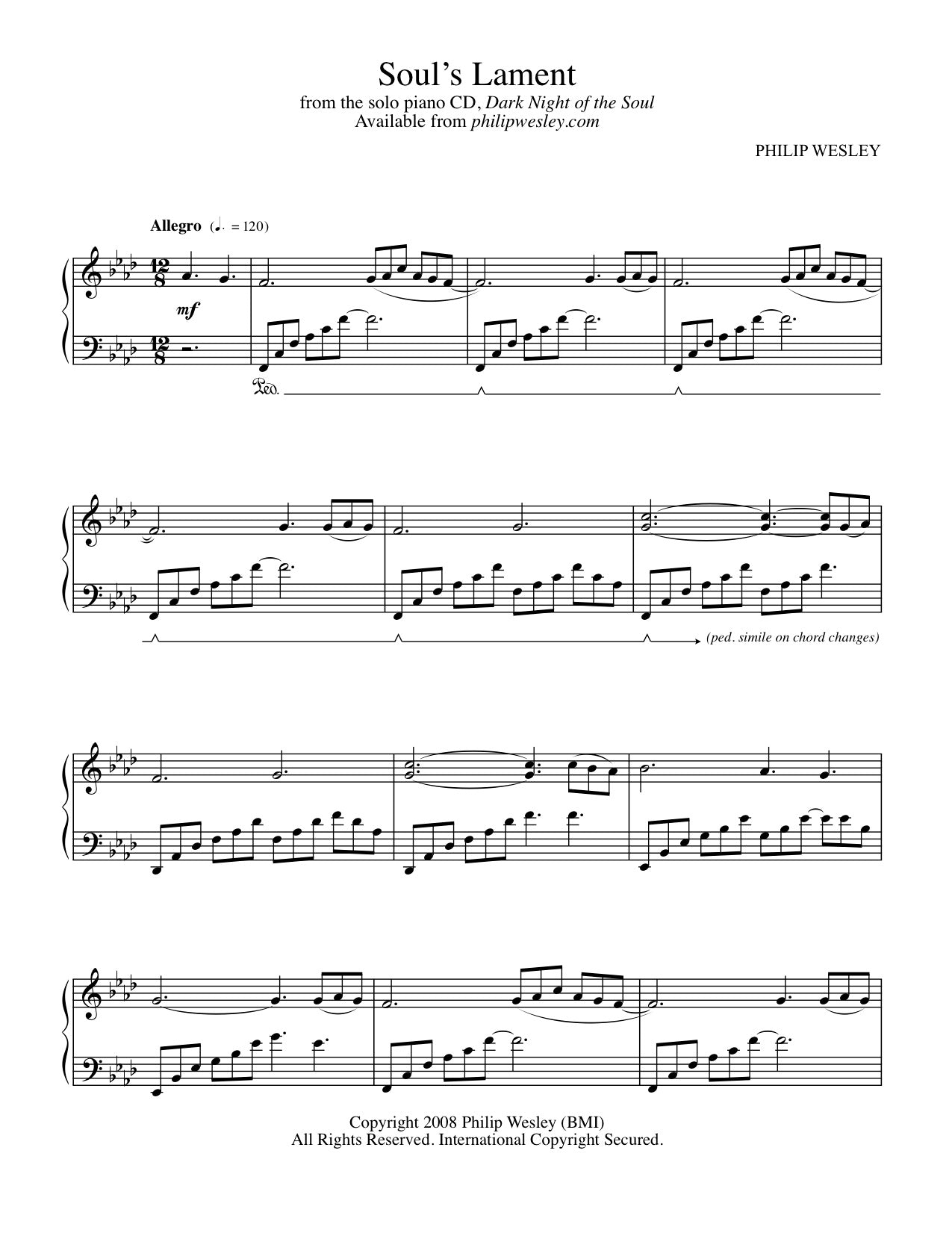 Soul's Lament - Dark Night of the Soul - Sheet Music