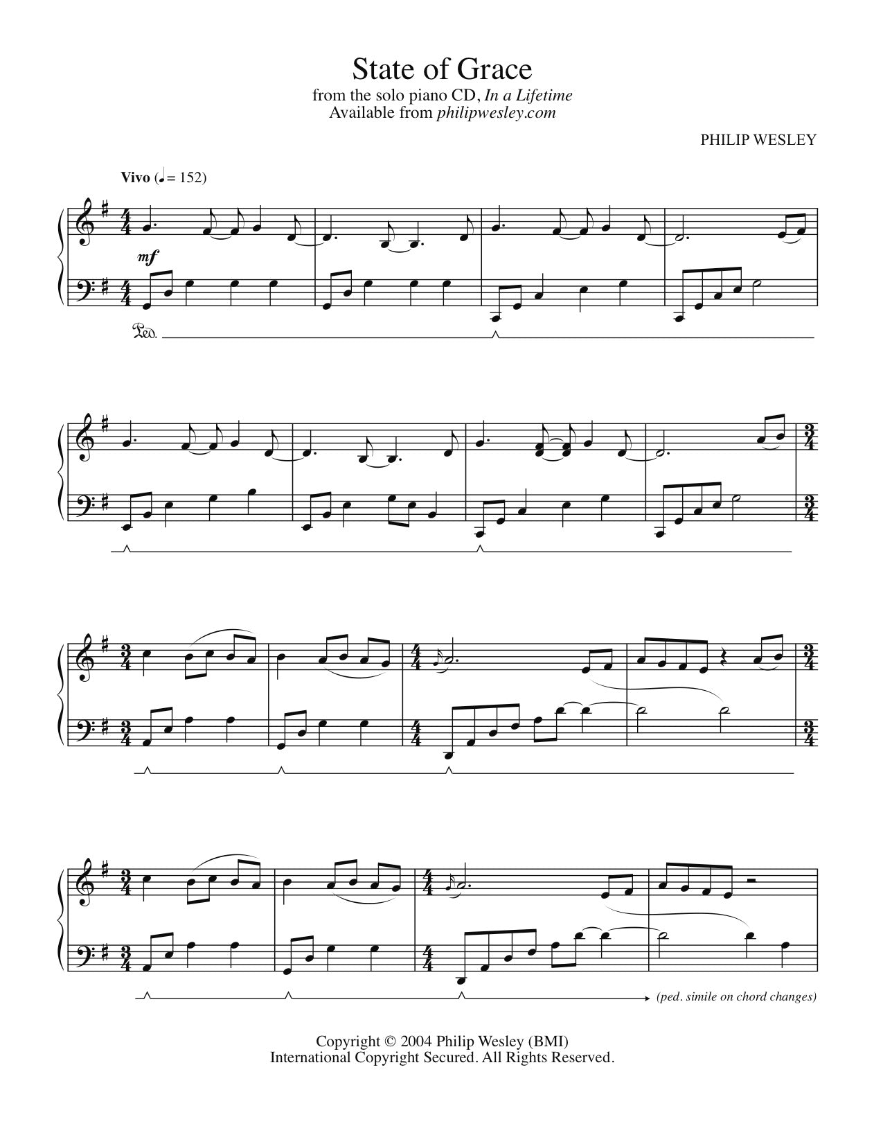 State of Grace - In a Lifetime - Sheet Music