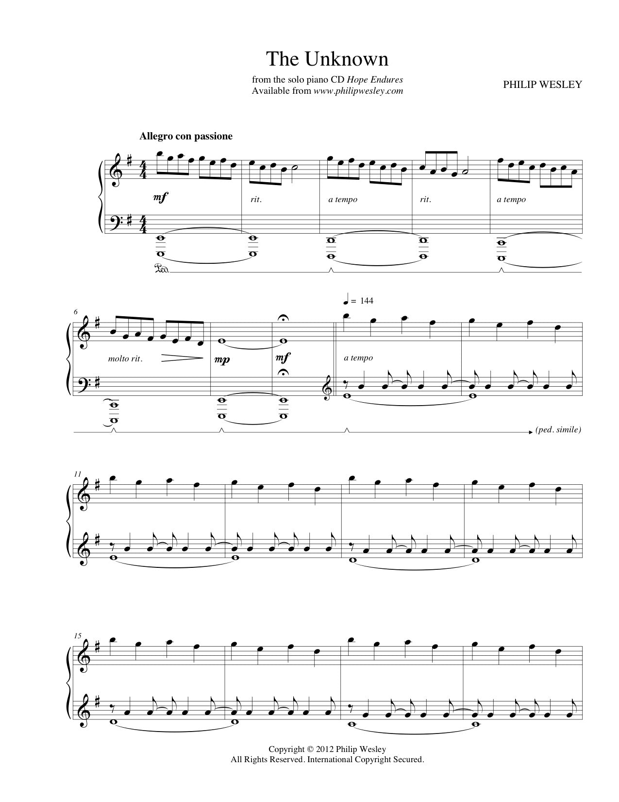 The Unknown - Hope Endures - Sheet Music