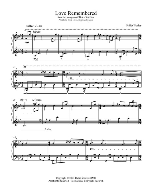 Love Remembered - In a Lifetime - Sheet Music