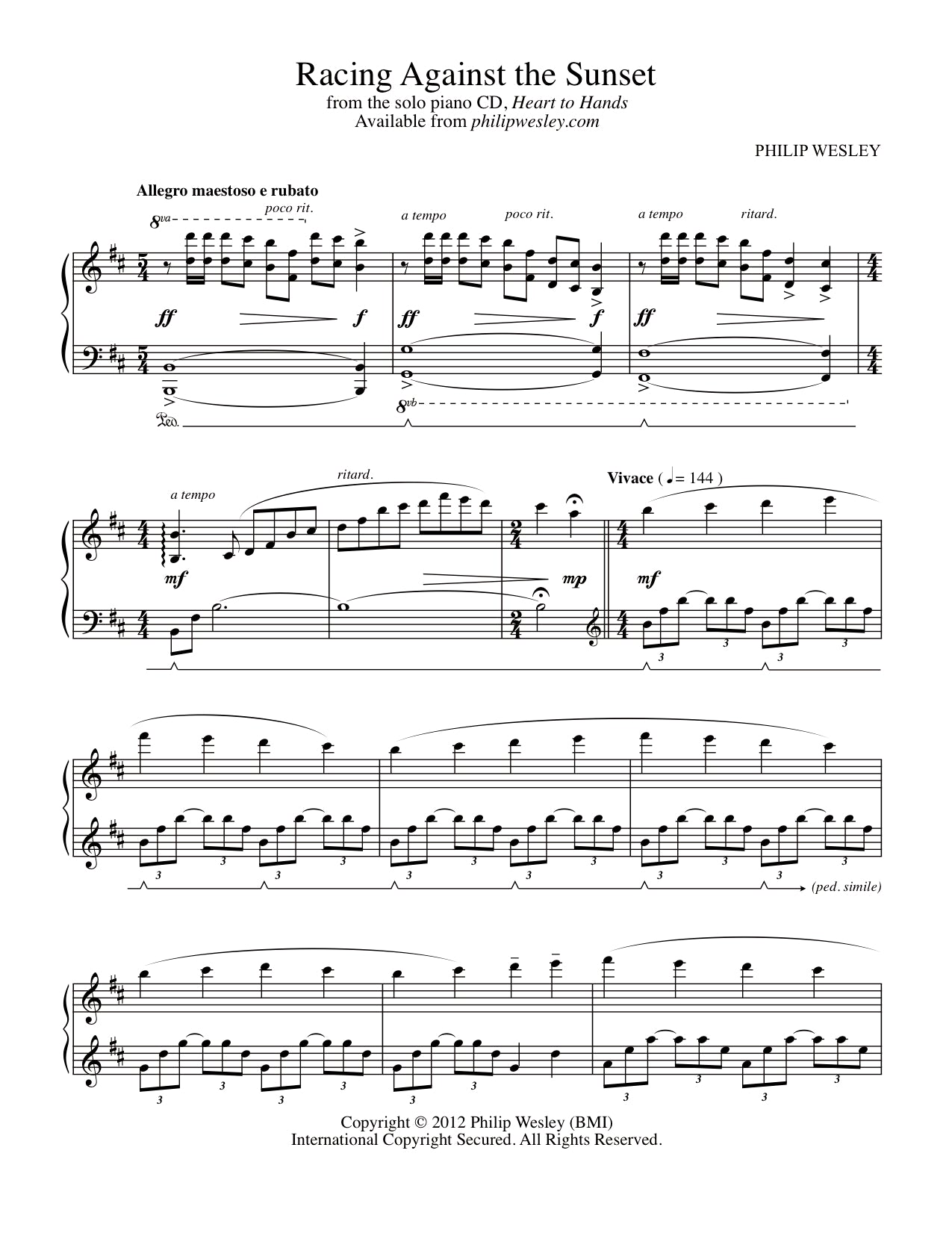 Racing Against the Sunset - Heart to Hands - Sheet Music