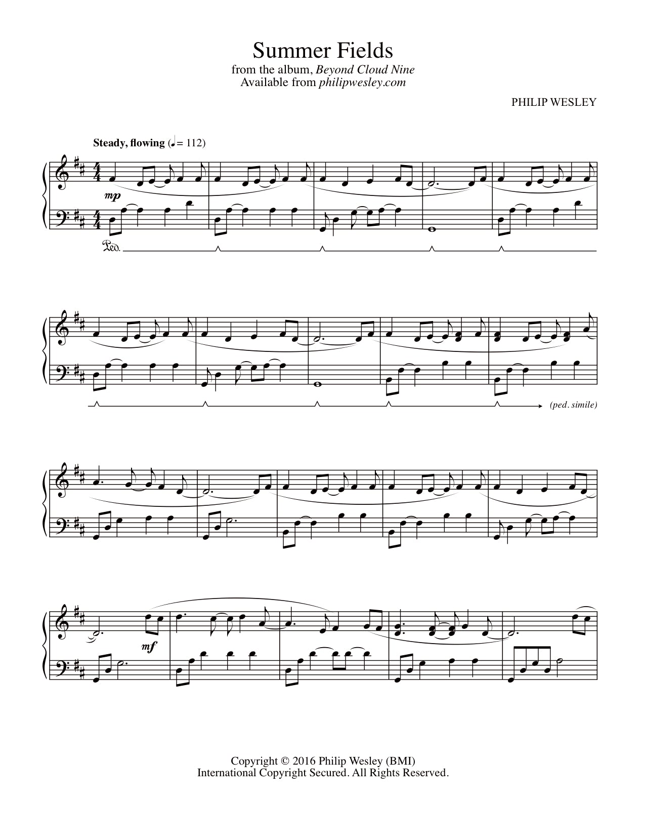 Summer Fields - Beyond Cloud Nine - Sheet Music