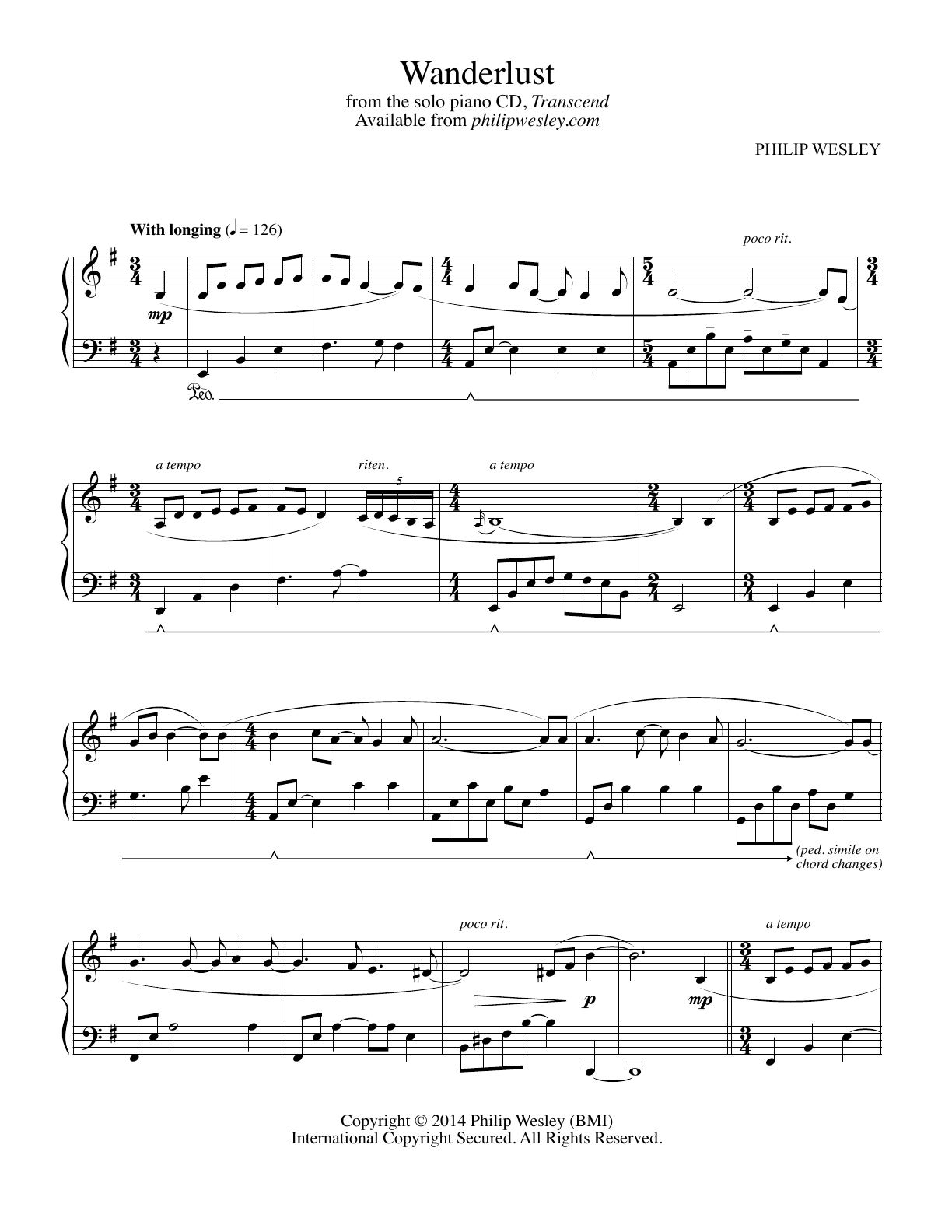 Wanderlust - Transcend - Sheet Music